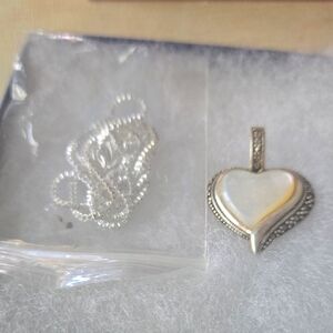 Elegant Silver Heart Pendant Necklace.mother Of PEARL N .925 SILVER CHAIN